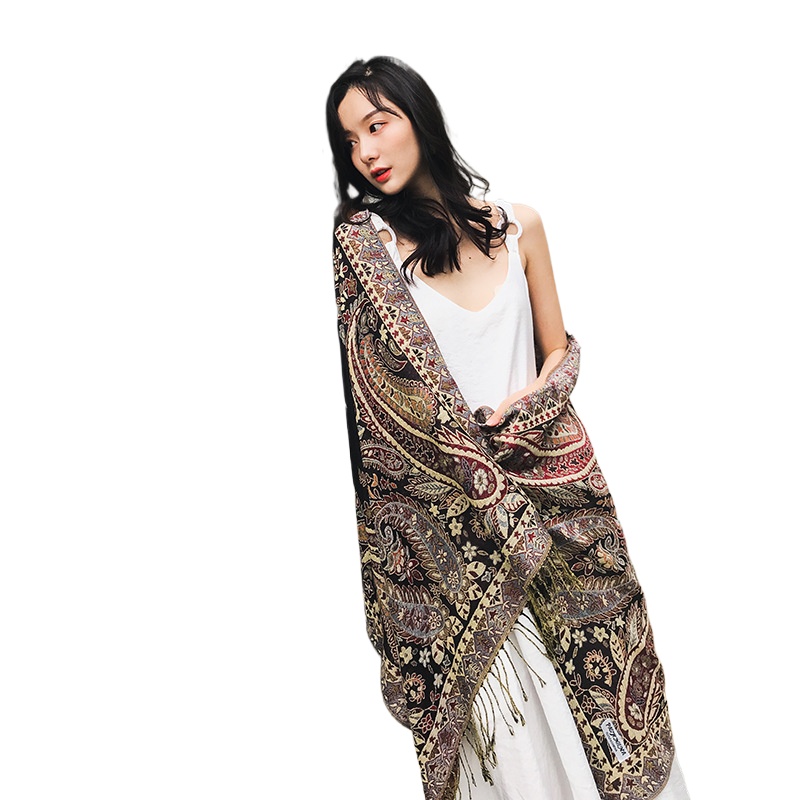 Cashew Big Long Scarf Jacquard Ethnic Style Shawl Amazon Scarf Women'S Dual Purpose Bag Headscarf