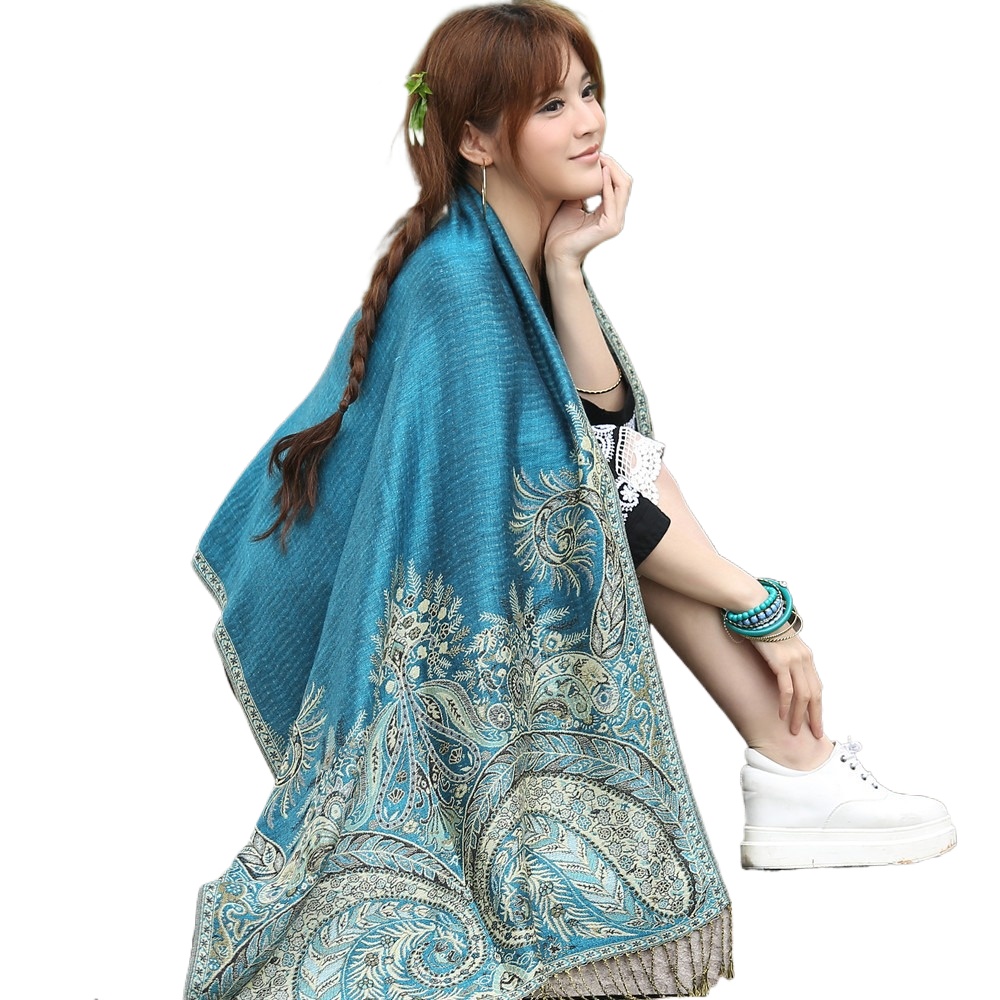 Manufacturer Wholesale Lijiang National Style Jacquard Tassel Shawl Spring And Autumn Thickened Cotton And Linen Women'S Shawl Scarf Dual-Purpose