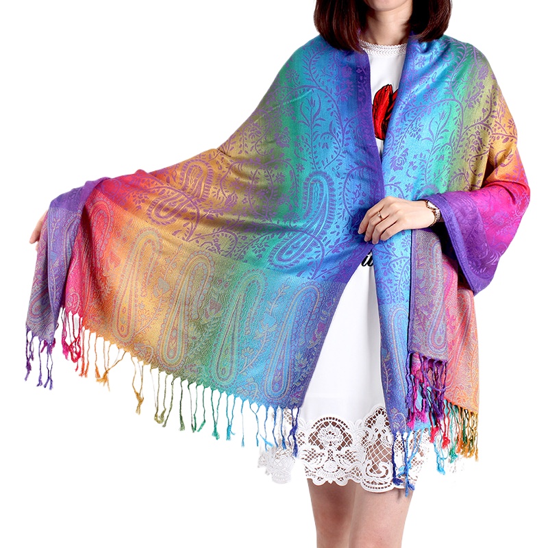 Wholesale Color Spring And Autumn Female National Romantic Su Jacquard Cotton Linen Scarf Water Grass Flower Summer Air Conditioning Shawl Female
