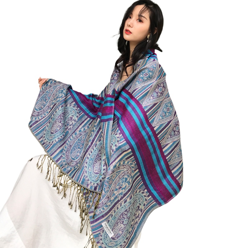 Manufacturer Wholesale Ethnic Style Long Scarf Nepal Jacquard Tassel Cotton Women'S Shawl Scarf Dual Purpose Ethnic Style