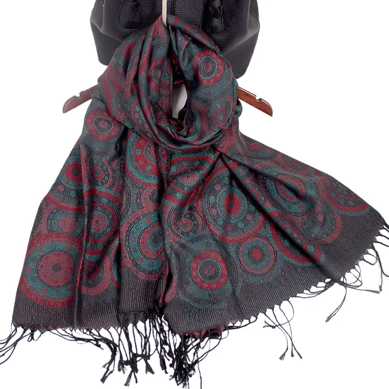 Manufacturer Wholesale Cotton Scarf Shawl Autumn And Winter Long Women'S Warm Fringe Jacquard Shawl Shawl Dual-Purpose Circle