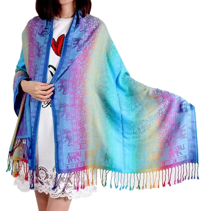 Factory Direct Sales Shawl Spring And Autumn Color Red Scarf Big Shawl Long Women'S Cotton Scarf Wrap Head Scarf Elephant Gradient Scarf
