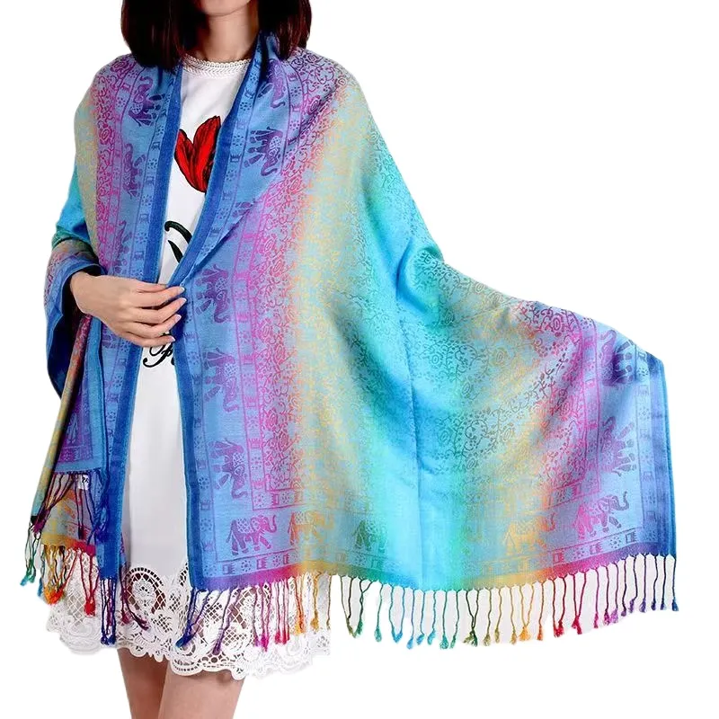 Factory Direct Sales Shawl Spring And Autumn Color Red Scarf Big Shawl Long Women'S Cotton Scarf Wrap Head Scarf Elephant Gradient Scarf