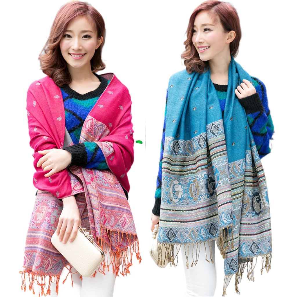 Scarf Wholesale Spring And Autumn Ethnic Style Jacquard Long Scarf Women'S Summer Air Conditioning Tassel Shawl Cashew Scarf Neck