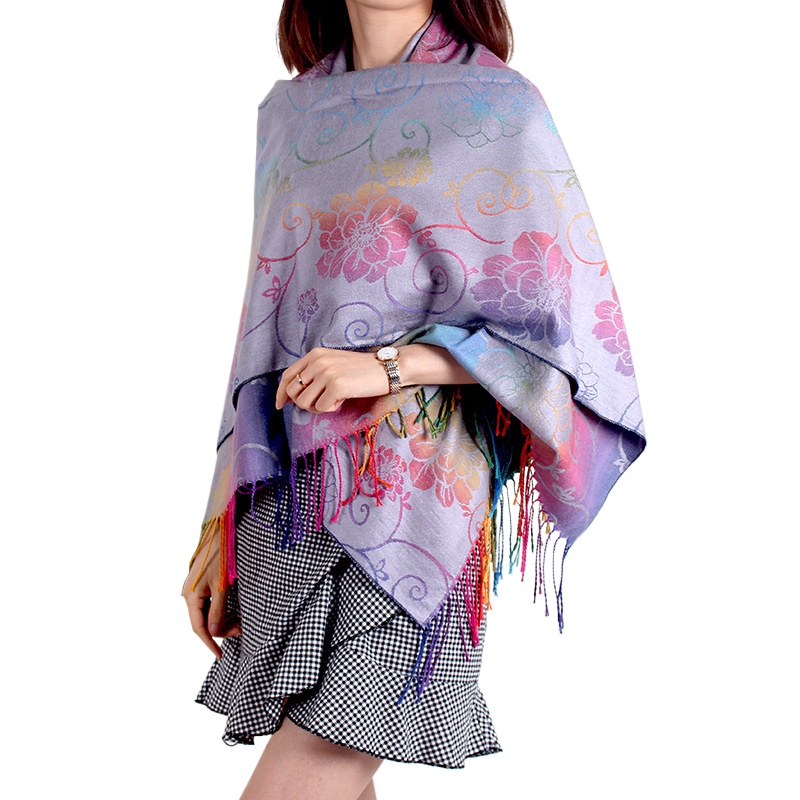 New Retro Ethnic Thickened Thermal Cloak Floral Scarf Imitation Cashmere Shawl Two-Purpose Peacock Peony Square Scarf