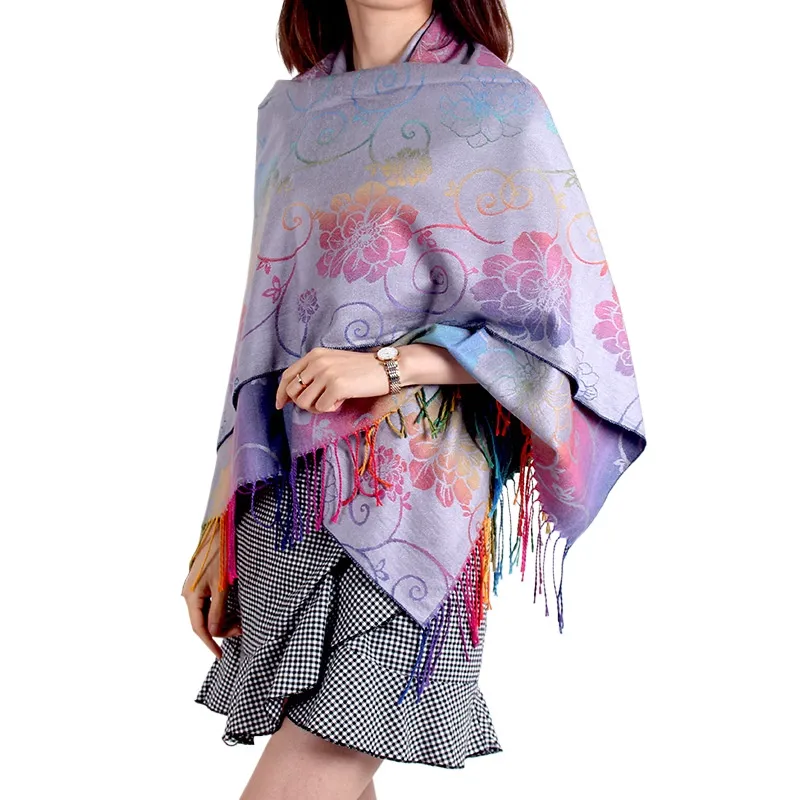 New Retro Ethnic Thickened Thermal Cloak Floral Scarf Imitation Cashmere Shawl Two-Purpose Peacock Peony Square Scarf