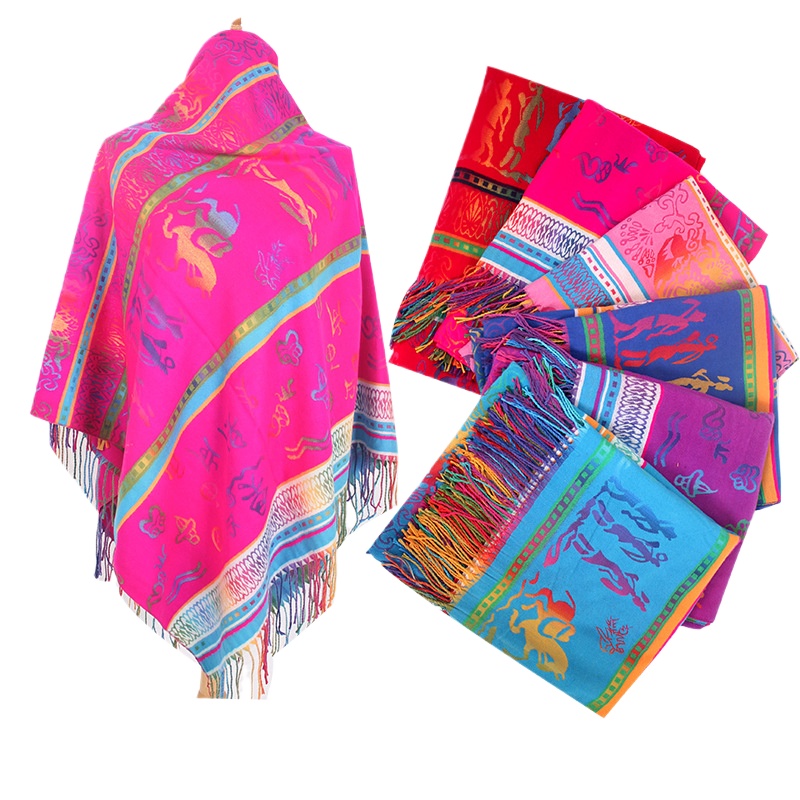 Yunnan Lijiang Colorful Dongba Ethnic Style Colorful Shawl Scarf India Nepal Cape Women'S Square Scarf