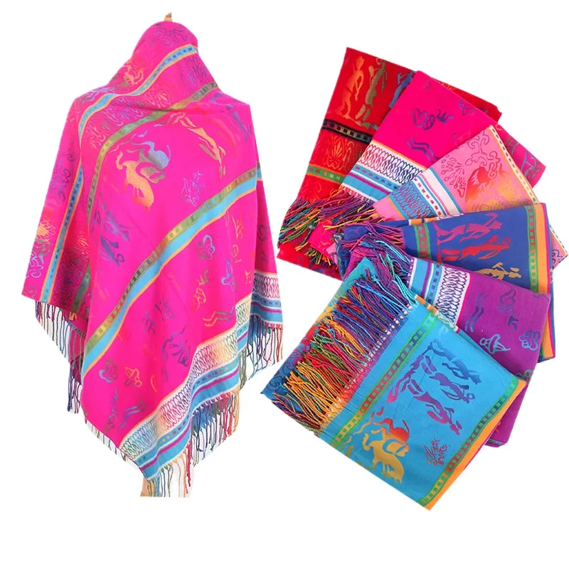 Yunnan Lijiang Colorful Dongba Ethnic Style Colorful Shawl Scarf India Nepal Cape Women'S Square Scarf