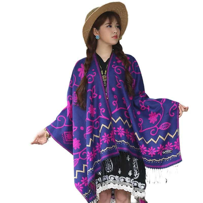 Tourist Attractions Ethnic Style Spring And Autumn Cashmere Cloak Women'S Cloak Jacket Winter Thickened Shawl Scarf Dual Purpose