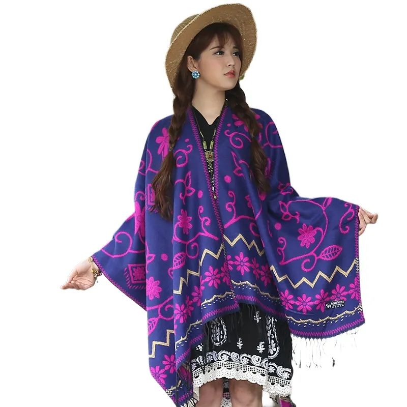 Tourist Attractions Ethnic Style Spring And Autumn Cashmere Cloak Women'S Cloak Jacket Winter Thickened Shawl Scarf Dual Purpose