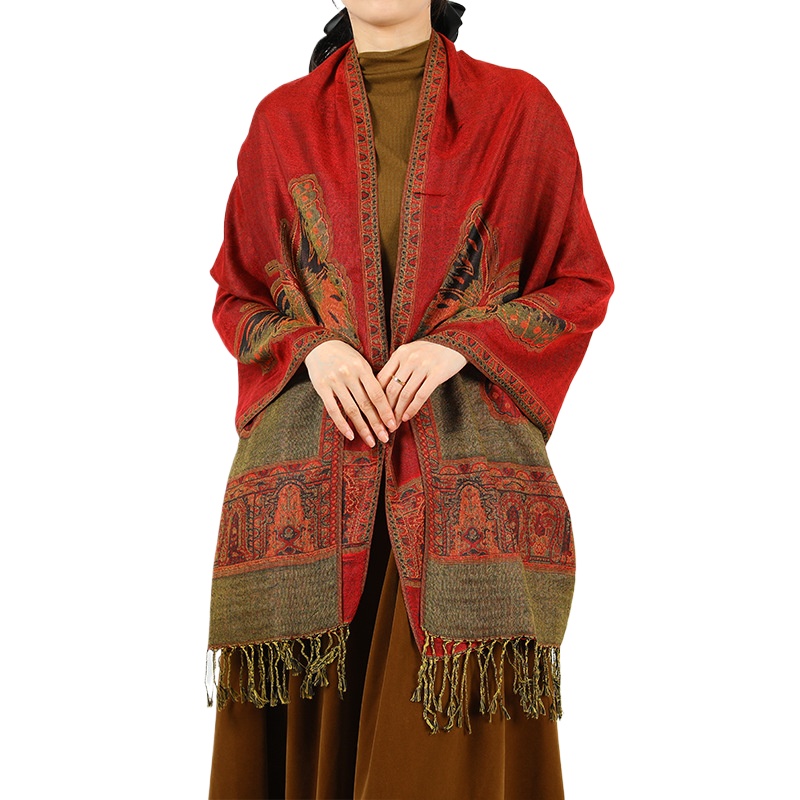 Spring And Autumn Jacquard Polyester Decoration Long Women'S Scarf In Stock Large Size Tassel Scarf Nepalese Shawl