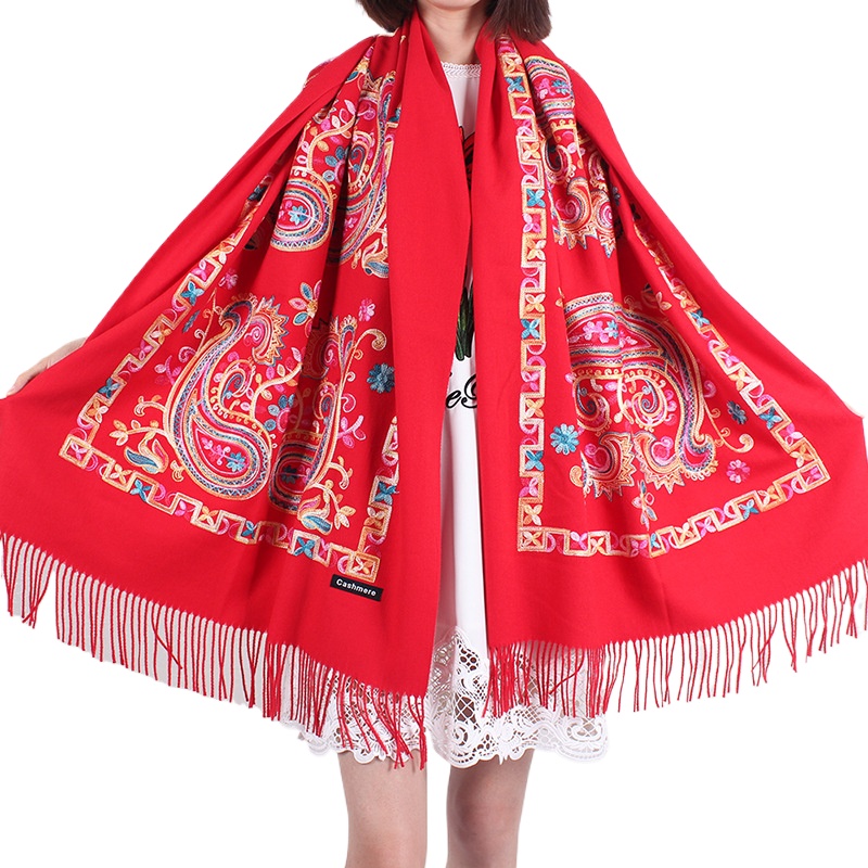 Autumn And Winter Warm Double-Sided Embroidered Thickened Scarf National Style Big Shawl Nepal Cashew Embroidered Extended Women'S Scarf