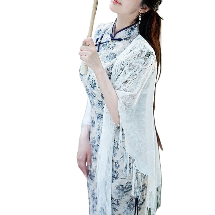Thin Summer Sunscreen Triangle Scarf Shawl Art Retro Collocation Cheongsam Shawl Scarf Silk Scarf Lace Women'S Scarf