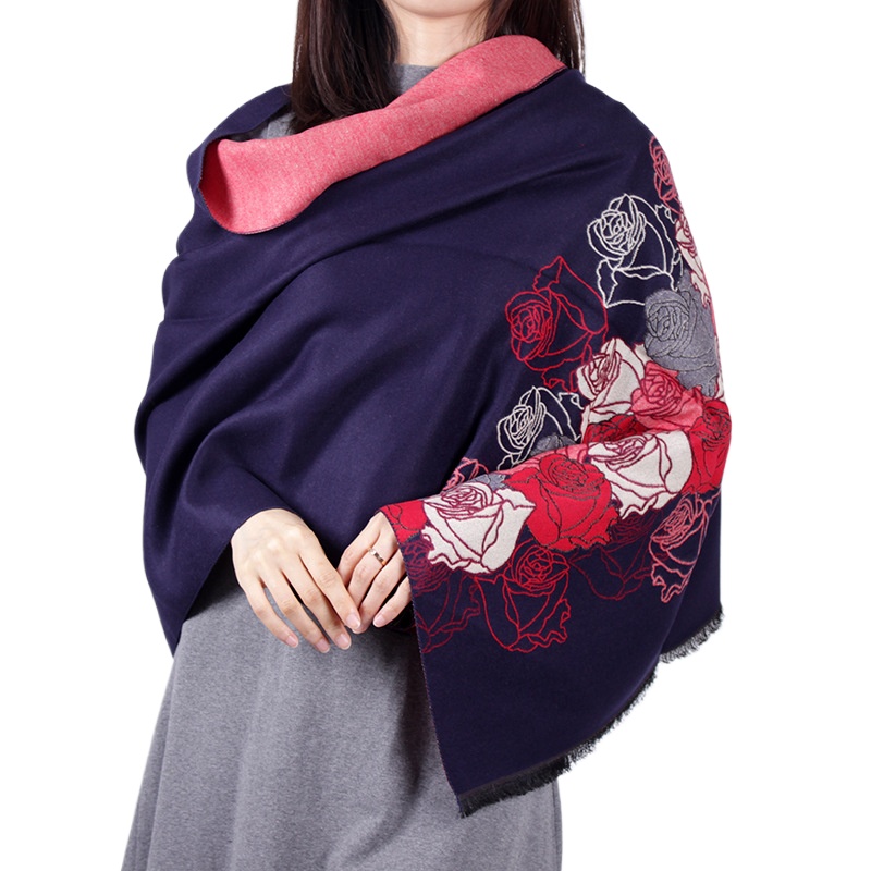 Electronic Two Rose Print Scarf Fashion Ethnic Style Imitation Cashmere Scarf Shawl Warm Scarf Shawl