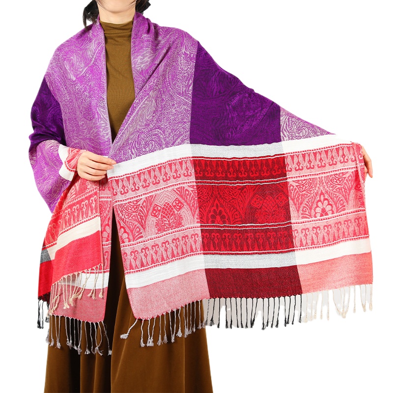 New Foreign Trade Shawl Stripe Color Contrast Autumn And Winter Fashion Tassel Women'S Scarf Light Luxury Large Size Shawl