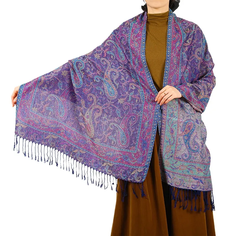 Fringe Cashew Jacquard National Style Scarf Women'S 2024 Autumn And Winter Retro Versatile Neckwear Light Luxury Warm And Cold-Proof Shawl