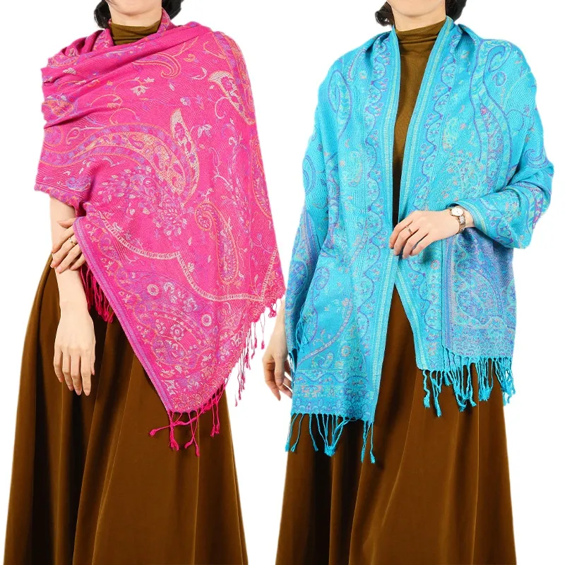Shawl National Style Scarf Retro Travel Autumn And Winter Cloak With Dual Purpose Tassel Female Travel Holiday Wear Photo