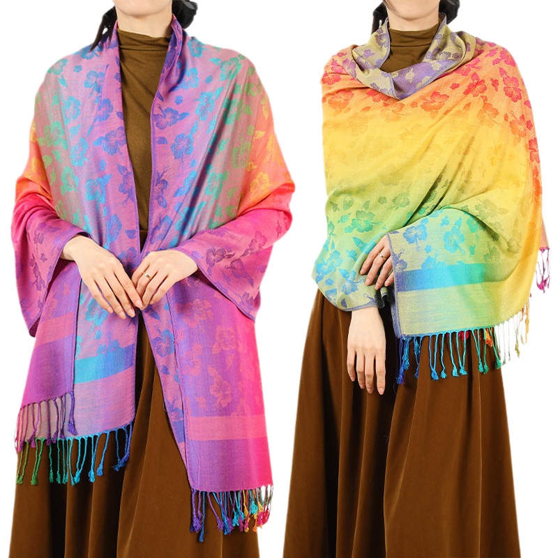 New Product On The Shelf, Ethnic Style, Spring And Autumn, With Shawl, Colorful Jacquard Cashew Scarf, Travel Photo Scarf, Women'S Bag