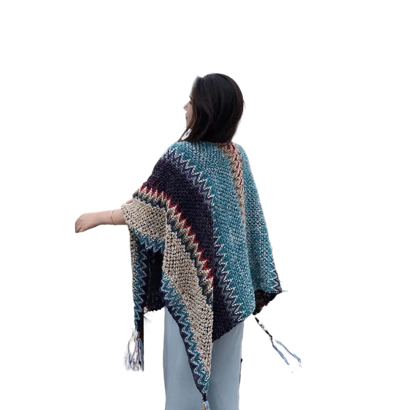 Lijiang Ethnic Style Travel Wear Cloak Knitted Shawl Spring And Autumn Scarf Female Tibet Xinjiang Blanket Cape