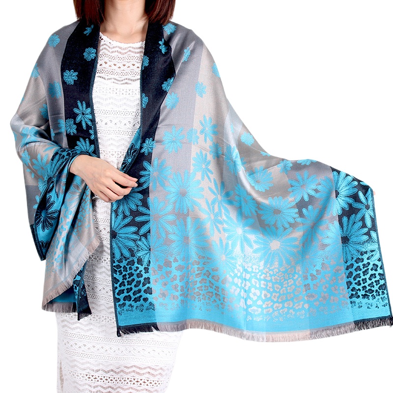 New Women'S Short Beard Leopard Point Flower Scarf Shawl Ethnic Style Autumn And Winter Women'S Dual Purpose Photo Long Scarf Wholesale