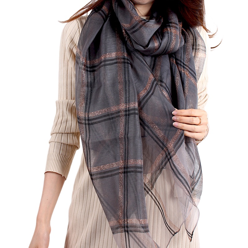Summer Sunscreen Scarf Silk Plaid Scarf Spring And Autumn Thin Versatile Long Shawl Mulberry Silk Women'S Scarf