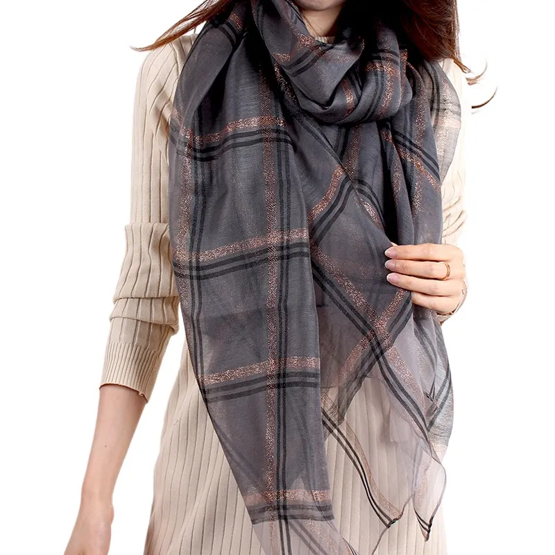Summer Sunscreen Scarf Silk Plaid Scarf Spring And Autumn Thin Versatile Long Shawl Mulberry Silk Women'S Scarf