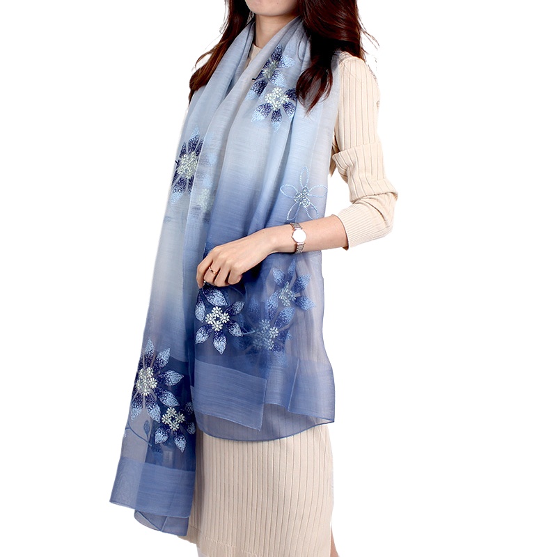Silk Scarf Women'S Spring And Autumn Mulberry Silk Scarf Thin Hangzhou Silk Embroidered Scarf Long Sunscreen Shawl