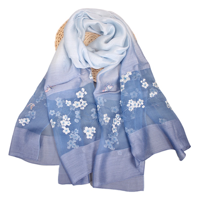 New Silk Scarf Women'S Autumn And Winter Mulberry Silk Scarf Hangzhou Silk Embroidered Scarf Winter Wool Embroidered Shawl
