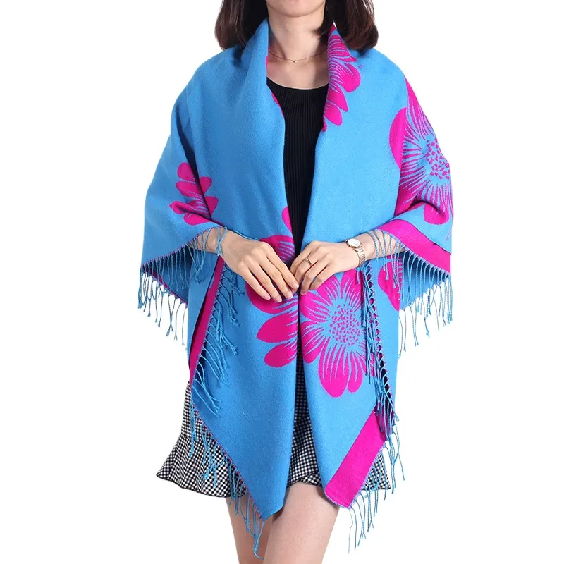 Jacquard Flower Generous Towel National Style Autumn And Winter Thickened Warm Cloak Air Conditioning Scarf Shawl Dual Purpose Tourism