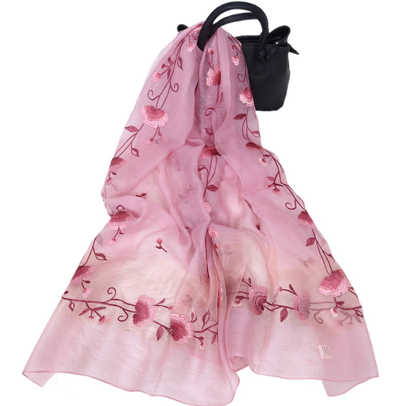 Wholesale Mulberry Silk Silk Wool Scarf Shawl Women'S Embroidery Spring And Autumn Summer Scarf Versatile Scarf Tulip