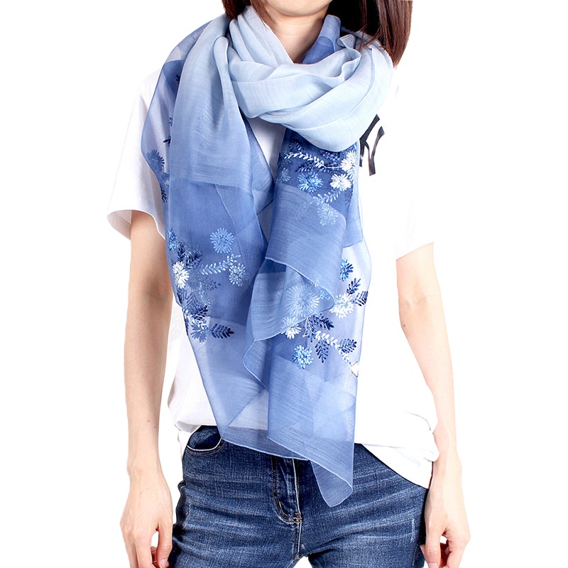 Summer Sunscreen Scarf Wool Scarf Women'S Embroidered Korean Versatile Spring And Autumn Embroidered Shawl Mulberry Silk Scarf