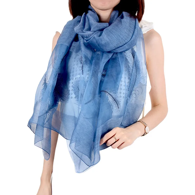 Factory Direct Sales Silk Scarves Autumn Embroidered Mulberry Silk Scarves Embroidered Scarves Wool Autumn And Winter Women'S Shawls