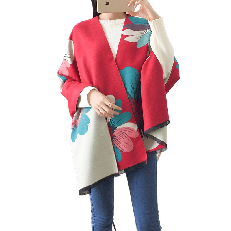 Manufacturer'S New Air-Conditioned House Shawl Scarf Women'S Dual-Purpose Office Warm Two-Sided Peony Flower Autumn And Winter Long Scarf