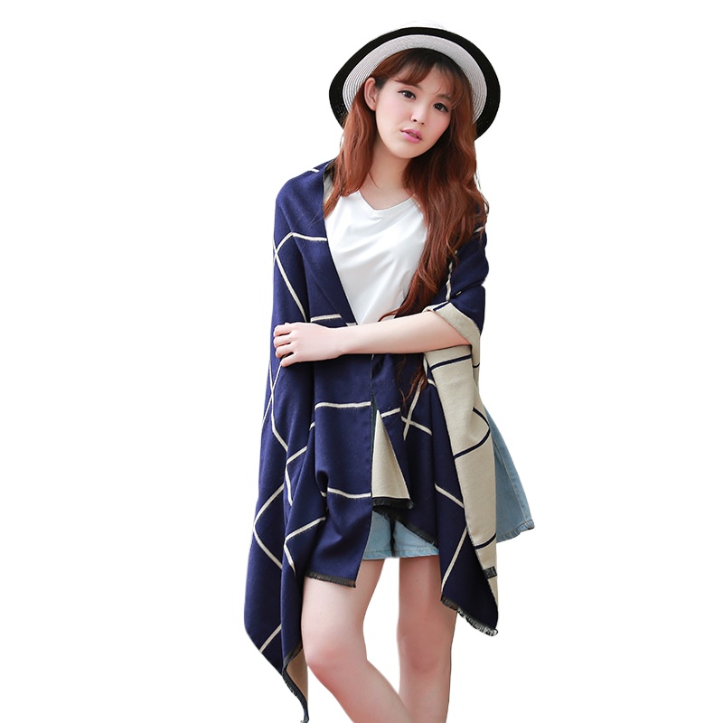 Autumn And Winter Imitation Cashmere Thickened Scarf Women'S Air-Conditioned Office Shawl Dual-Purpose Large Checked Fashion Versatile Long Scarf