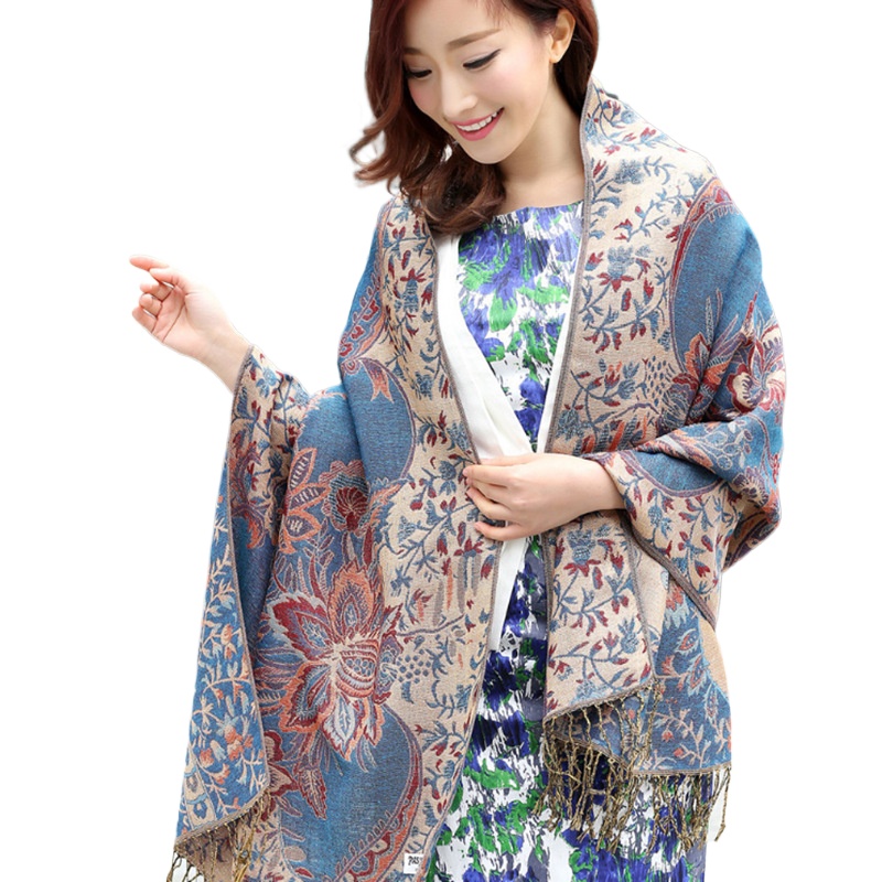 [Cheongsam Shawl] Ethnic Style Double-Sided Gold Thread Jacquard Women'S Shawl Scarf Autumn And Winter Thickened Shawl Long Scarf