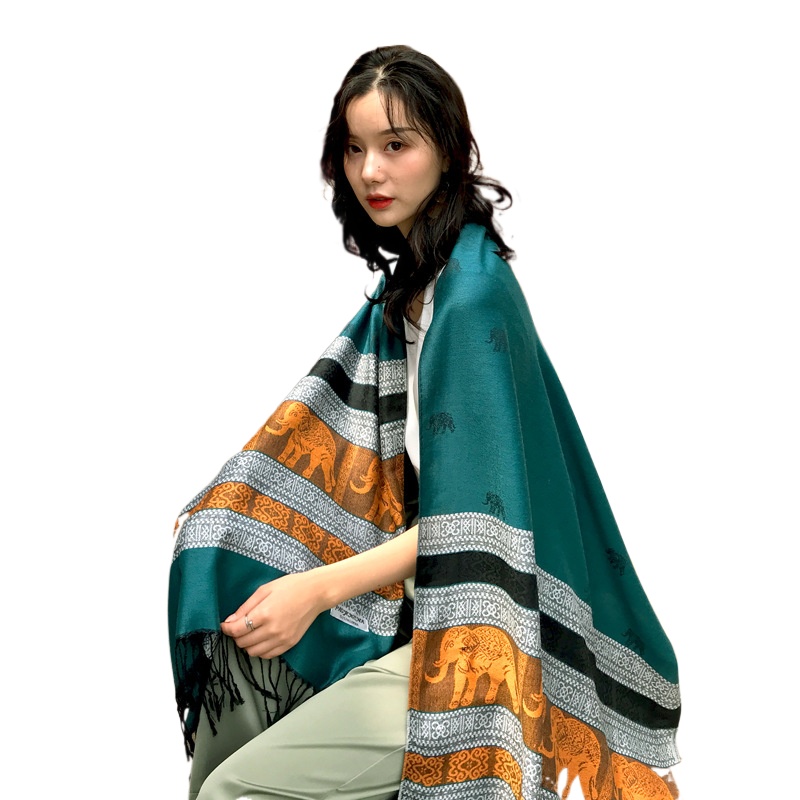 Manufacturer Thailand Elephant Nepal Super Large Jacquard Tassel Cotton Linen Women'S Shawl Scarf Dual Purpose Ethnic Style