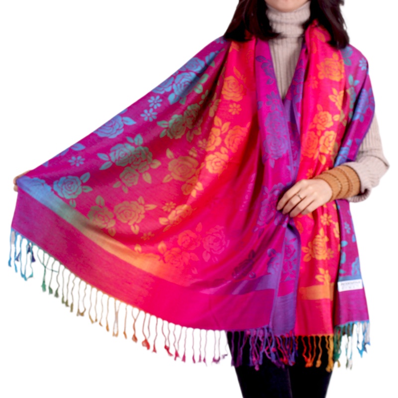 Color Gradient Small Flower Scarf Ethnic Style Lengthened Jacquard Shawl Lijiang Nepal Scenic Spot Neckwear Women'S Long Scarf