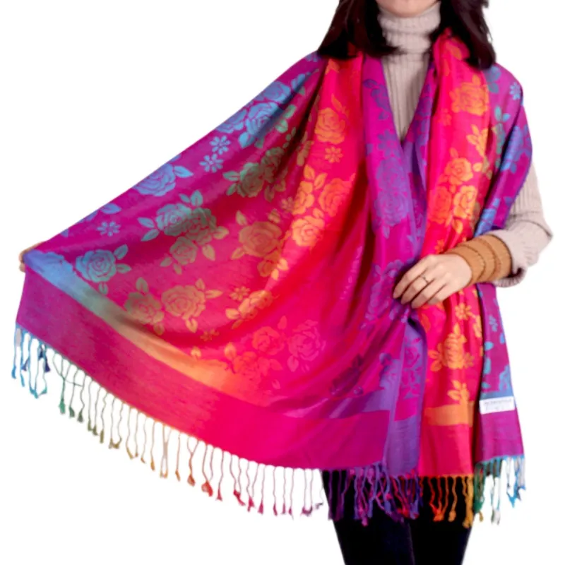 Color Gradient Small Flower Scarf Ethnic Style Lengthened Jacquard Shawl Lijiang Nepal Scenic Spot Neckwear Women'S Long Scarf
