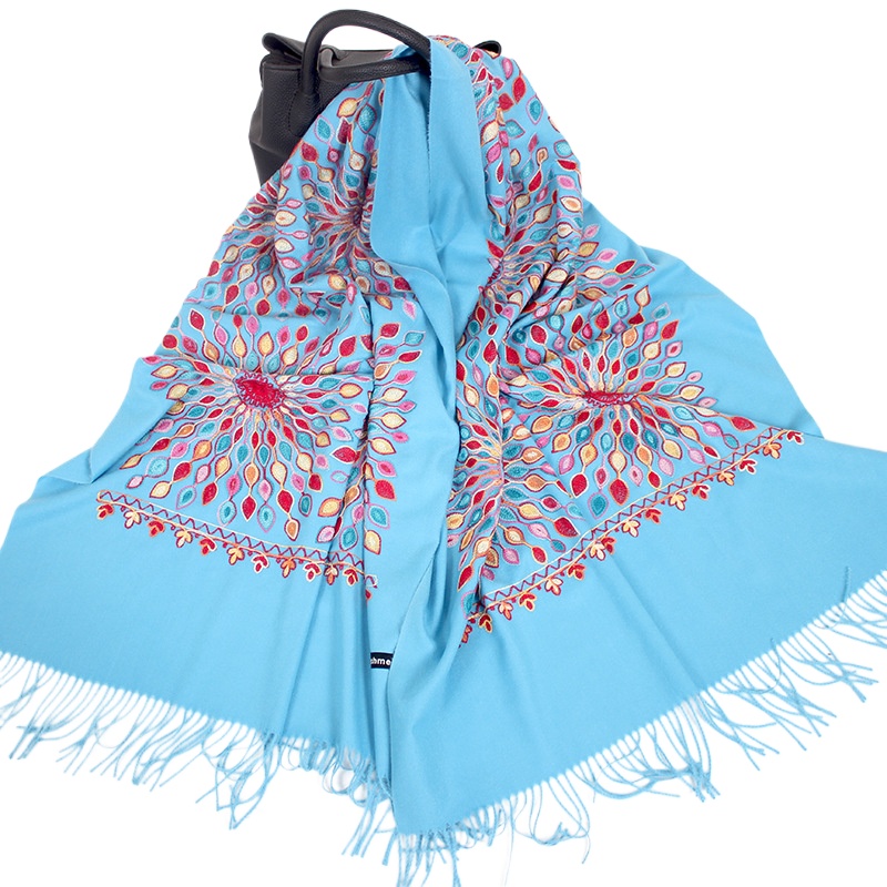 Autumn And Winter Nepal Indian Style Imitation Cashmere Double-Sided Embroidered Scarf Sunflower Embroidered Shawl Scarf Female