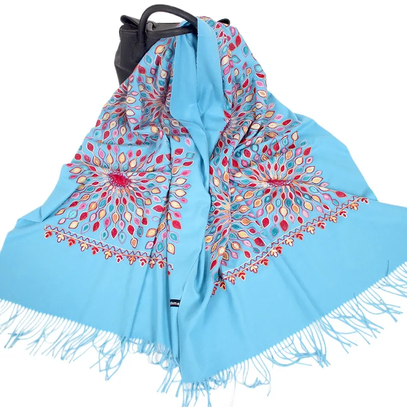 Autumn And Winter Nepal Indian Style Imitation Cashmere Double-Sided Embroidered Scarf Sunflower Embroidered Shawl Scarf Female