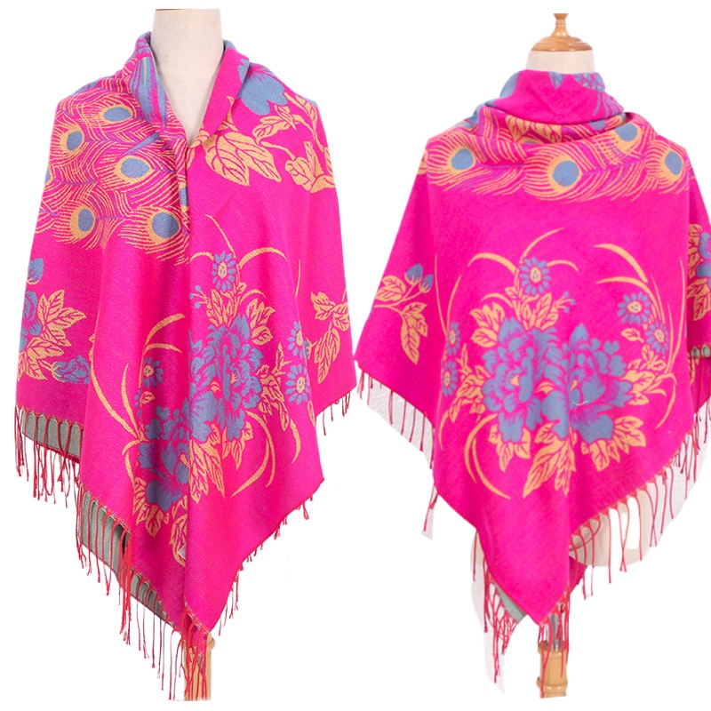 Manufacturer Wholesale National Style Square Scarf Travel Thickened Warm Imitation Cashmere Shawl Autumn And Winter Scarf Peacock Square Scarf