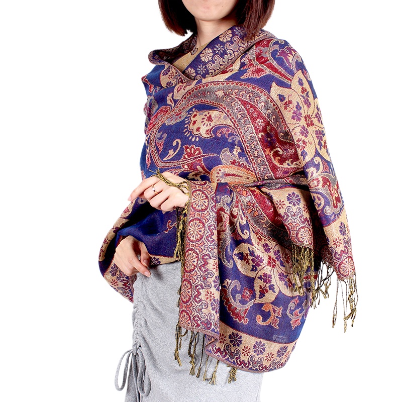 Ethnic Style Shawl Lijiang Tibet Qinghai Tourism Retro Tassel Cheongsam Scarf Female Purple Gold Flower Cashew Long Scarf