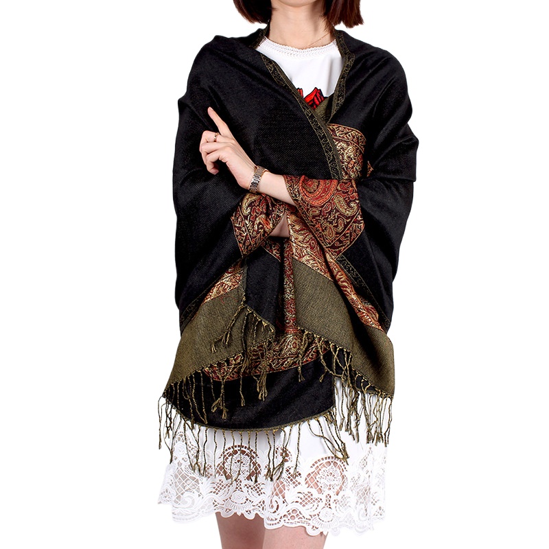 Supply Ethnic Style Shawl Nipple Tourist Attractions Scarf Women'S Spring And Autumn Shawl Neck Extended Jacquard Scarf