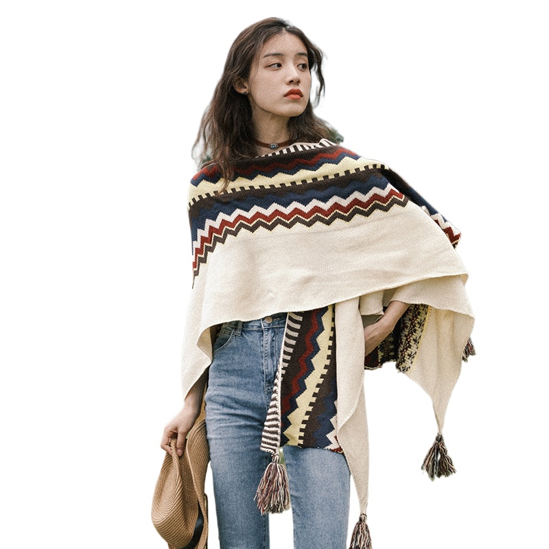 Yunnan Northwest Xinjiang Travel Scarf Bohemian Romantic Su Cape Knitted Warm Ethnic Wind Cape