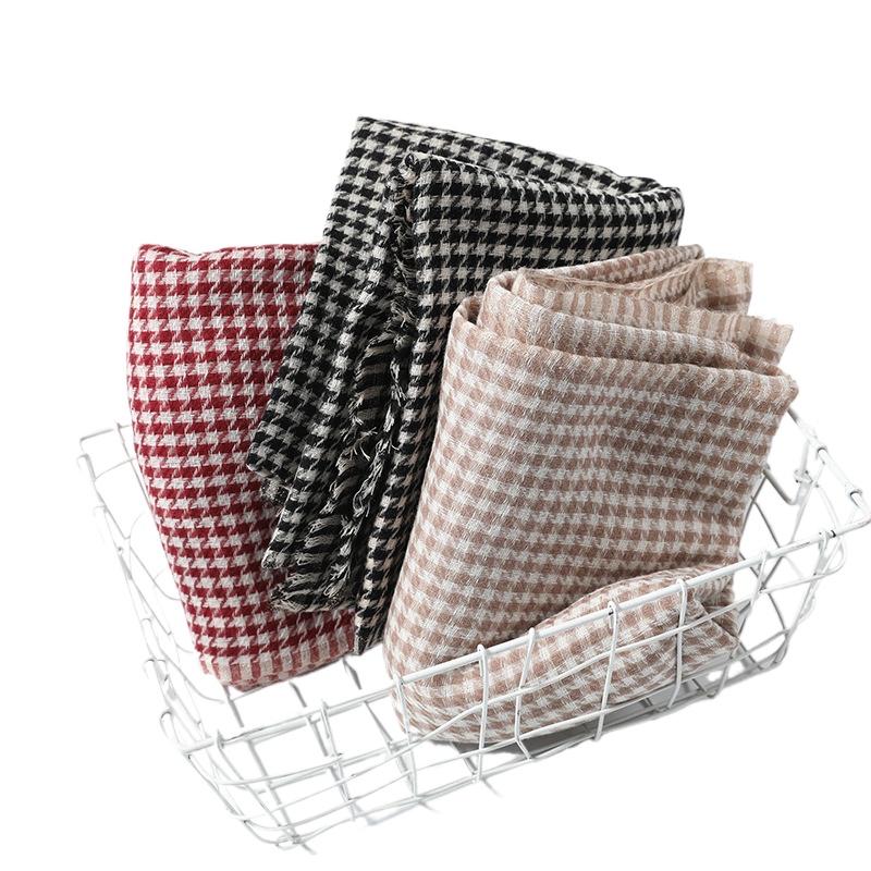 New Autumn And Winter Shawl Korean Versatile Fashion Color Block Plaid Warm Knitted Neck Wool Scarf Women
