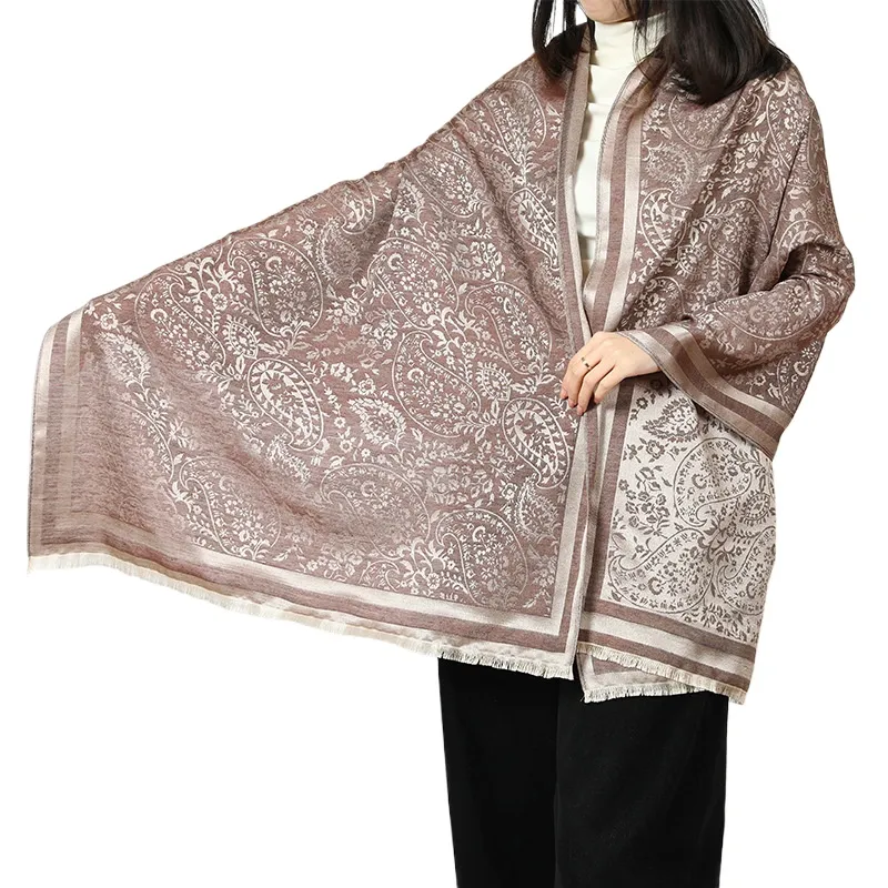 Women'S Fashion Shawl Short Beard Pace Jacquard Scarf Big Shawl Spring And Autumn Dual Purpose Ethnic Style