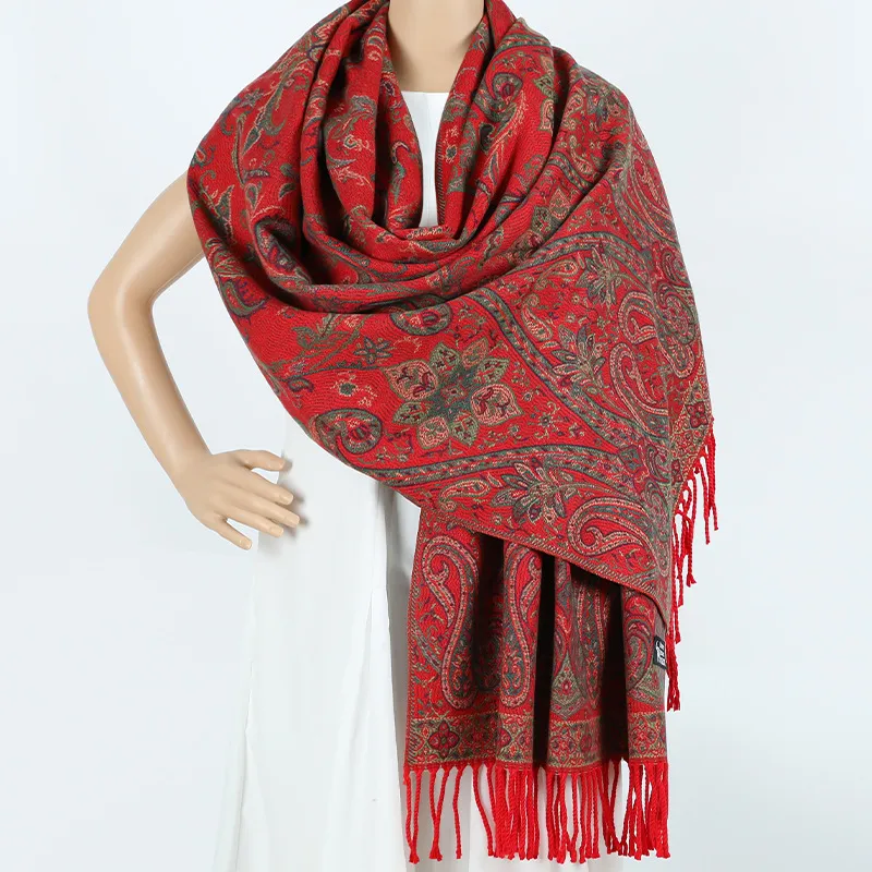 Retro Ethnic Style Shawl Jacquard Cashew Tassel Scarf Women'S Outside Wear Travel Outside Wear Decoration Dual Purpose