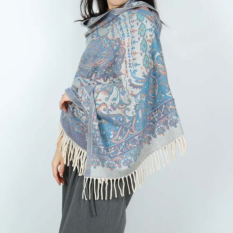 Autumn And Winter National Style Jacquard Cashew Tassel Scarf, Big Shawl For Women To Travel, Warm And Decorative Dual-Purpose