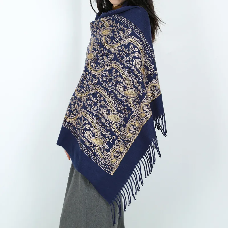 New Imitation Cashmere Scarf Women'S Fashion Light Luxury Travel Style Autumn And Winter Embroidery Decoration Neck Foreign Trade Wholesale Shawl