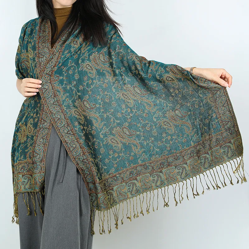 New Women'S Jacquard National Style Cashew Scarf Shawl Dual Purpose Travel Outside Decorative Shawl